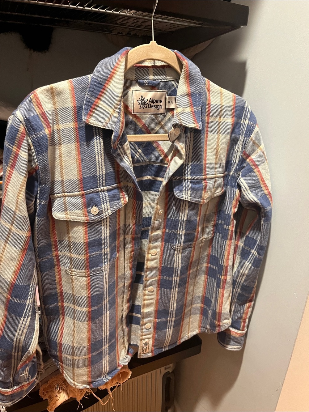 Alpine Design Blue, Cream & Orange Plaid Button-Front shacket